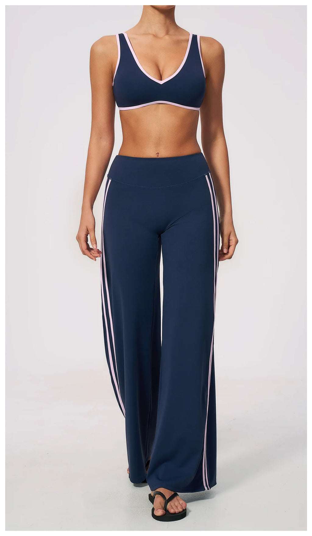 Nylon Striped Sleeveless True-To-Size Fit Two-Piece Yoga Set