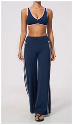 Nylon Striped Sleeveless True-To-Size Fit Two-Piece Yoga Set