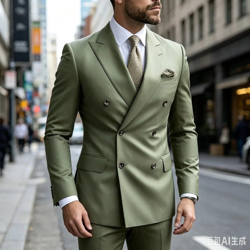 Sage Green Double-Breasted Wedding Suit