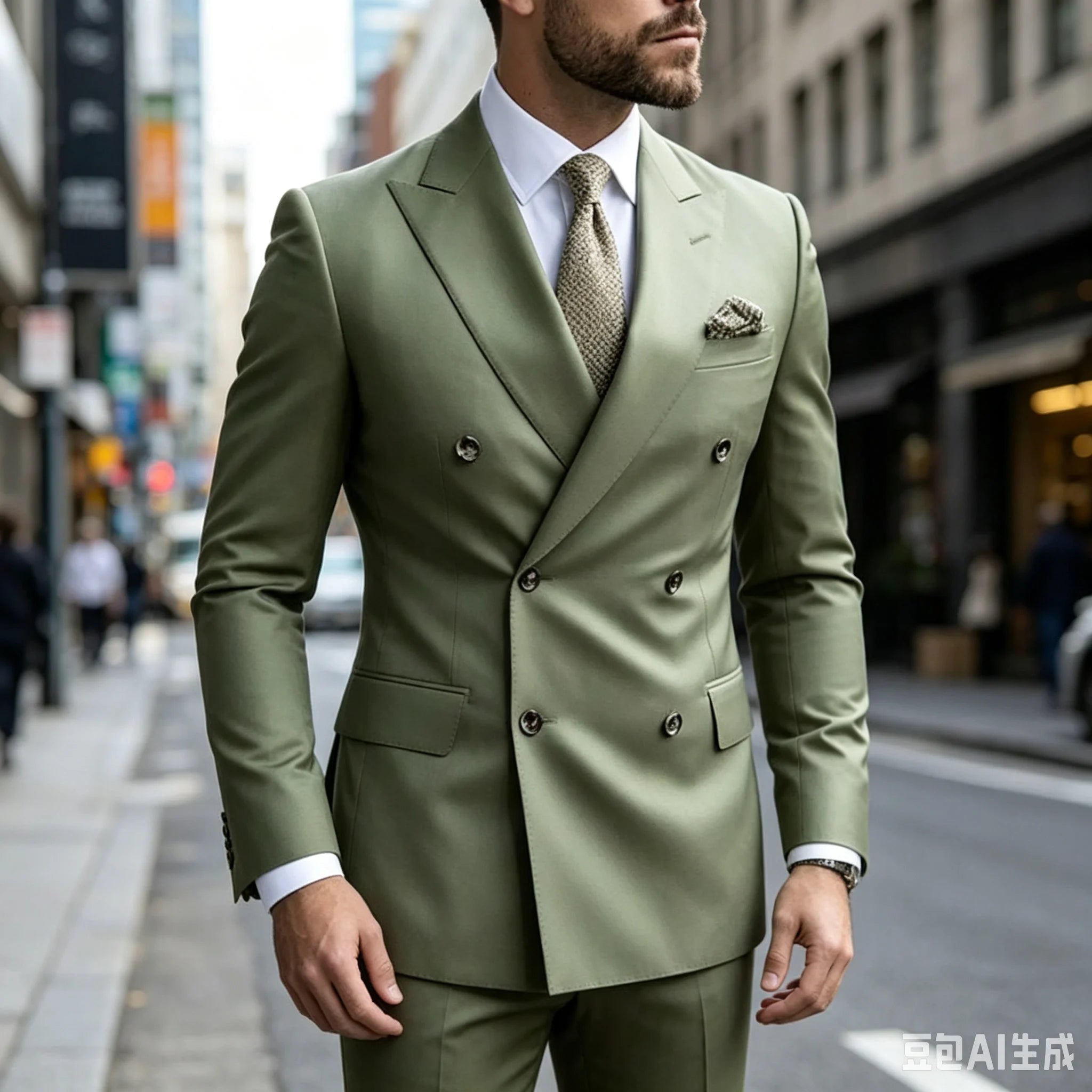 Sage Green Double-Breasted Wedding Suit