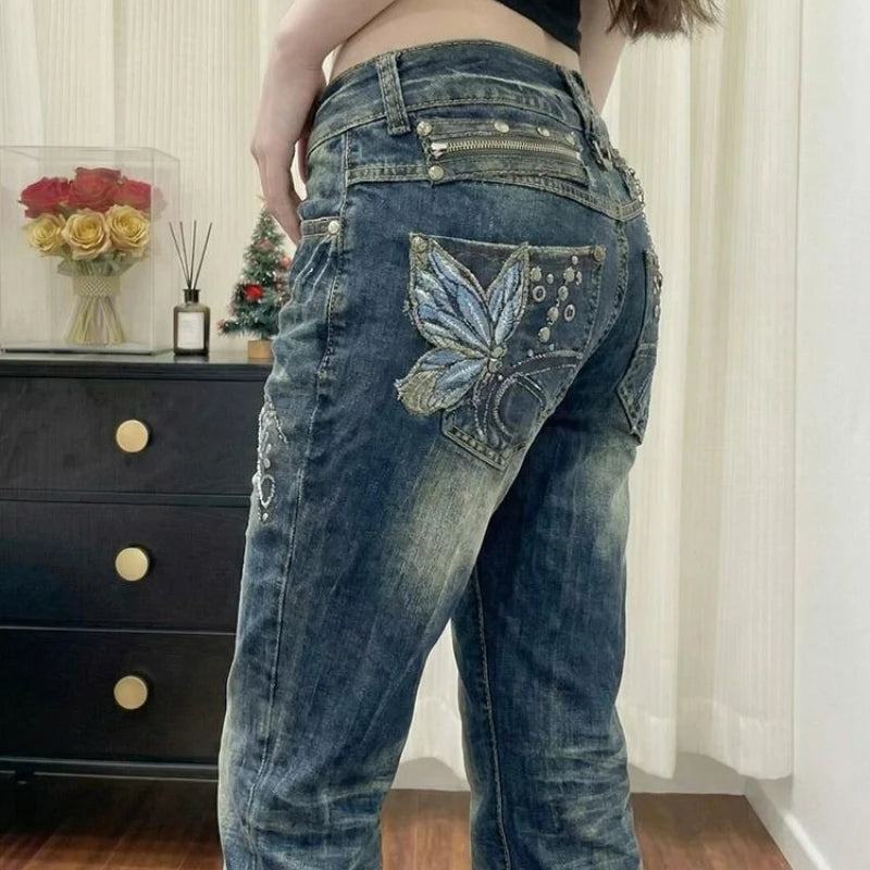 Vintage Embroidered Straight Jeans