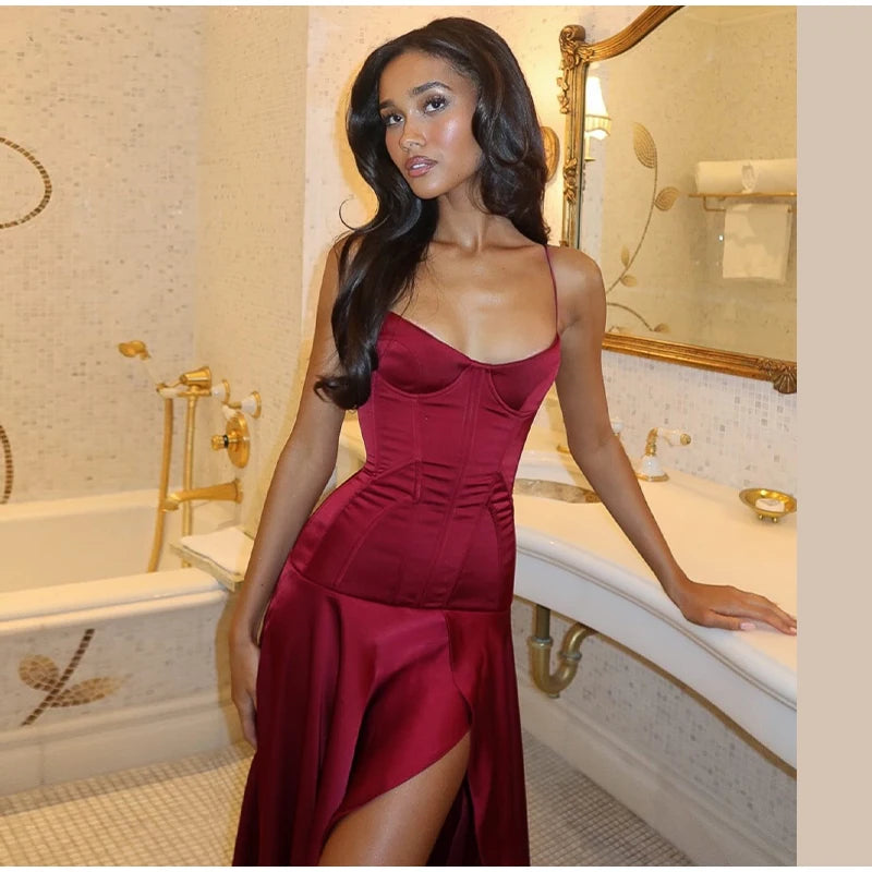 V-Neck Cinched-Waist Evening Dress