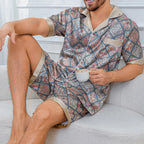 Plaid Lapel Pajama Shorts Set