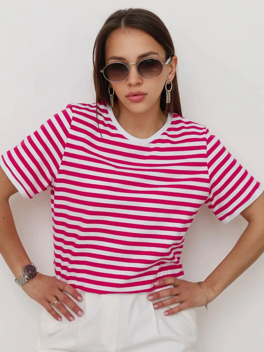 Contrast Striped Round Neck T-Shirt