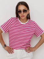 Contrast Striped Round Neck T-Shirt