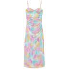 Floral Mesh Pleated Slip Dress