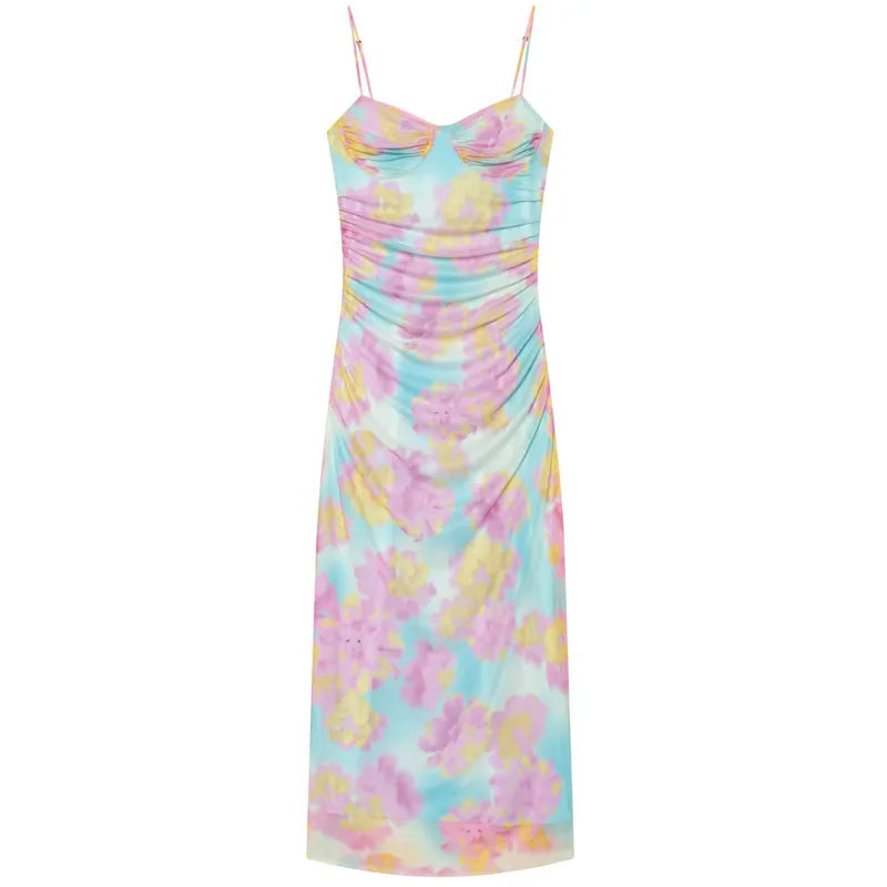 Floral Mesh Pleated Slip Dress