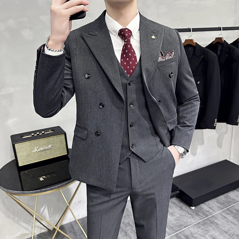 Lattice Plaid Three-Piece Formal Suit