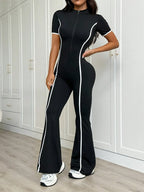 Sporty High-Waist Flare Jumpsuit