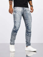 Two-Tone Distressed Patchwork Jeans
