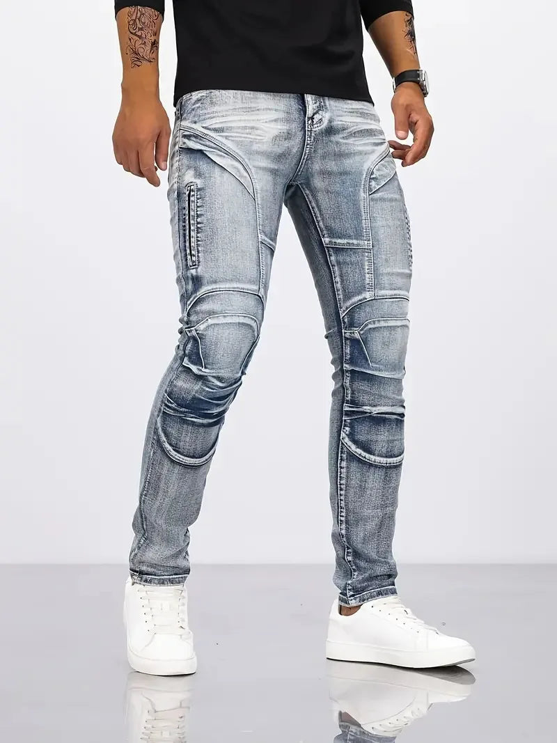 Two-Tone Distressed Patchwork Jeans