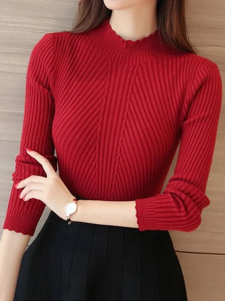 Ruffled Mock Neck Sweater