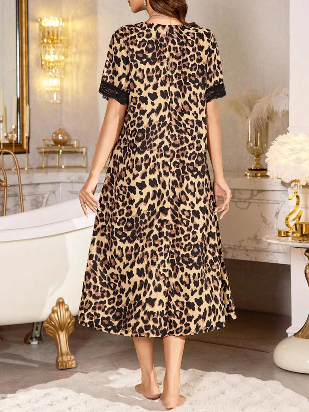 Leopard Print Lace Nightgown