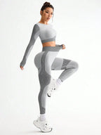 Polyester Striped Three-Quarter Sleeve Two-Piece Yoga Set