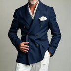 Linen Peak-Lapel Double-Breasted Blazer