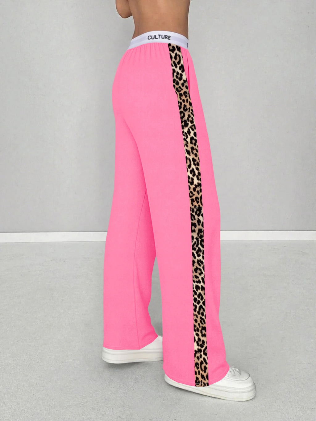 Leopard Side-Stripe Wide-Leg Trousers