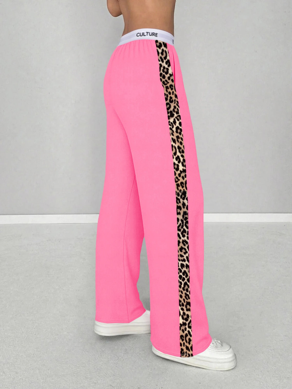 Leopard Side-Stripe Wide-Leg Trousers