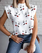Abstract Print Stand-Collar Blouse