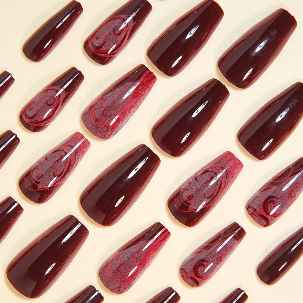 Gothic False Nails Dark Red