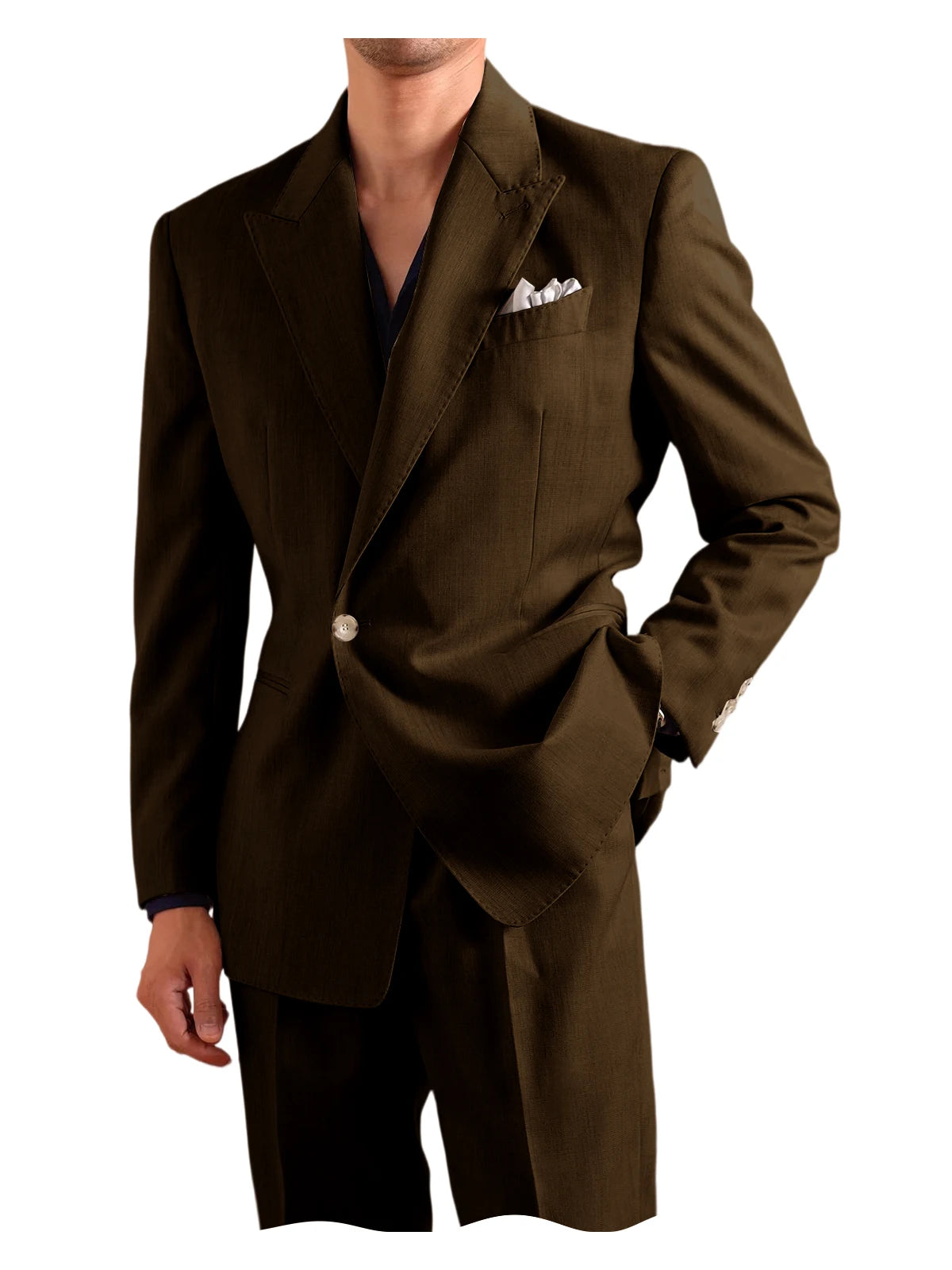 Linen Peak-Lapel One-Button Suit Set