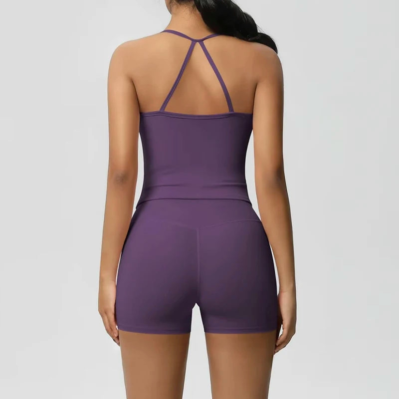 Everyday Solid Sleeveless True-To-Size Fit Two-Piece Yoga Set