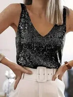 Sequin V-Neck Tank Top